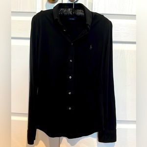 Ralph Lauren Knit Oxford Long Sleeve Shirt ~ Womens Size Lg. ~ Black
